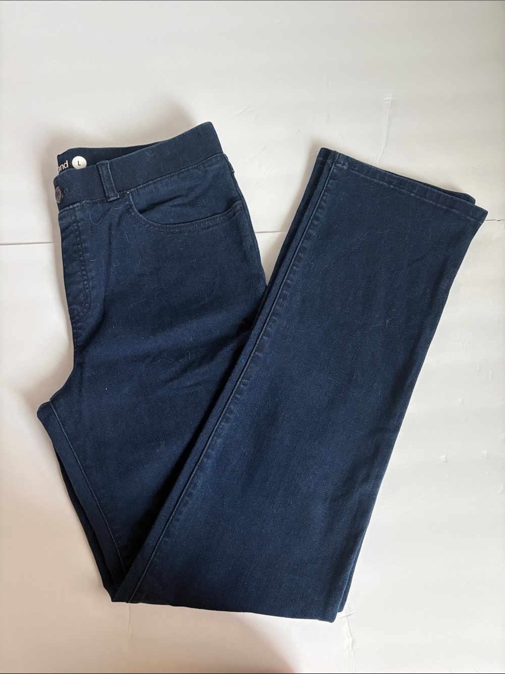 Betabrand dark wash straight leg 4-pocket blue jeans stretch waistband - Picture 10 of 16